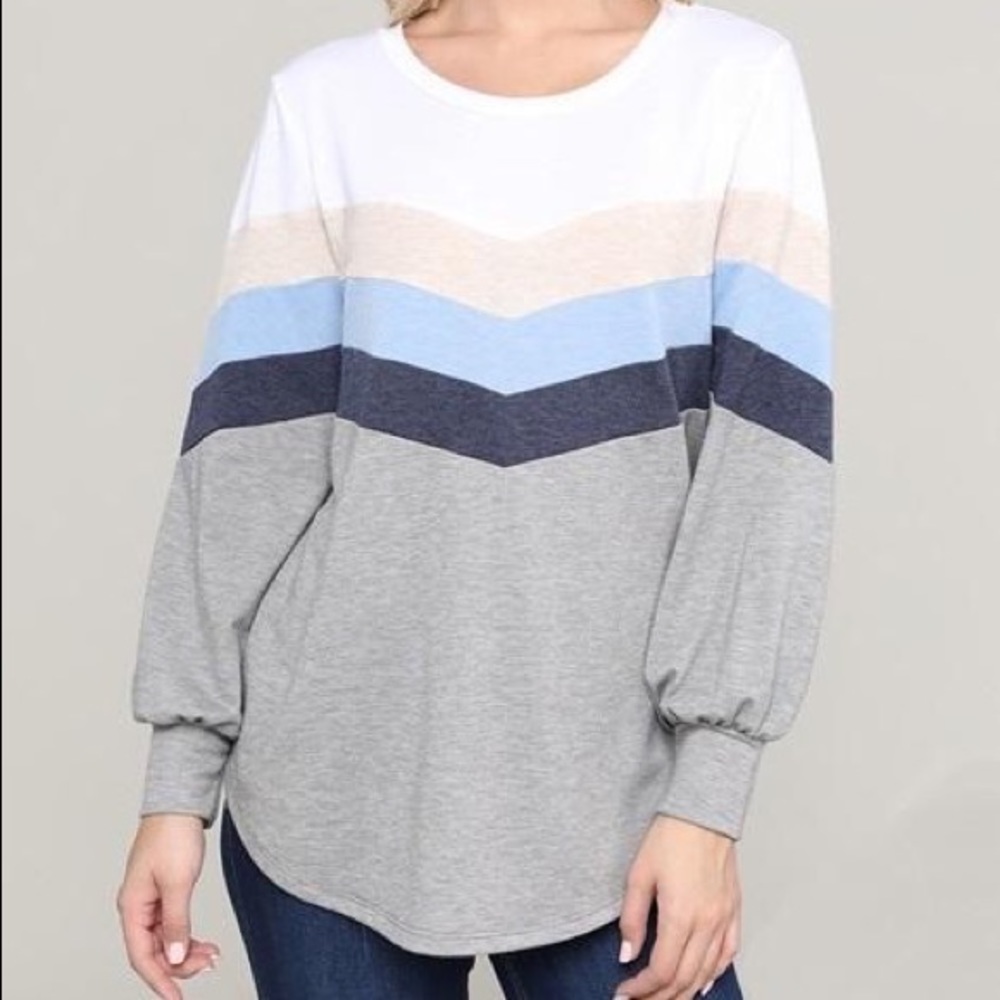 Color Block Puff Sleeve Top - Picture 5 of 5